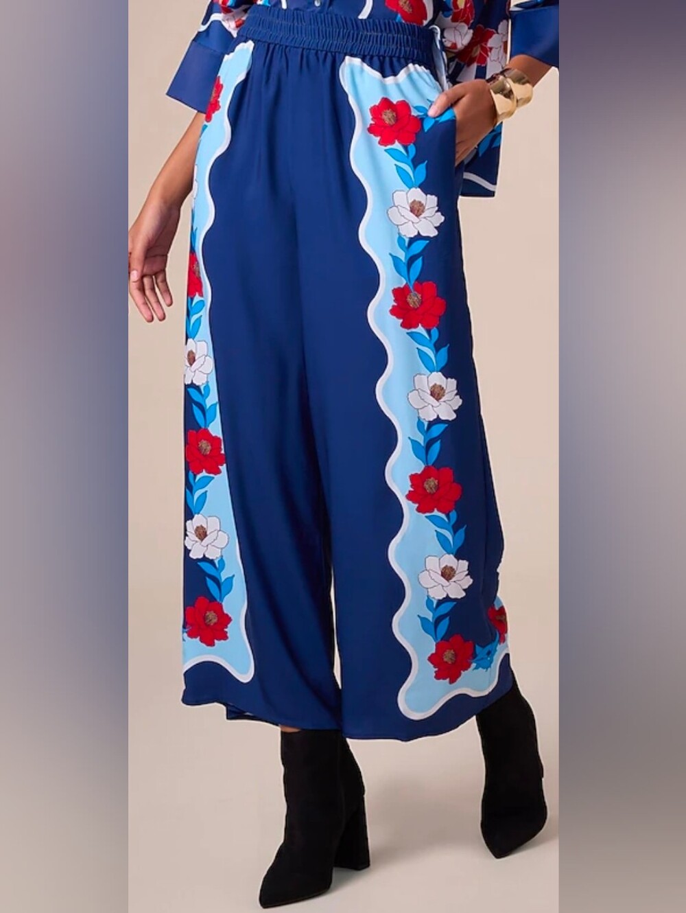 Ador Wide-Leg Navy Floral Palazzo Pants